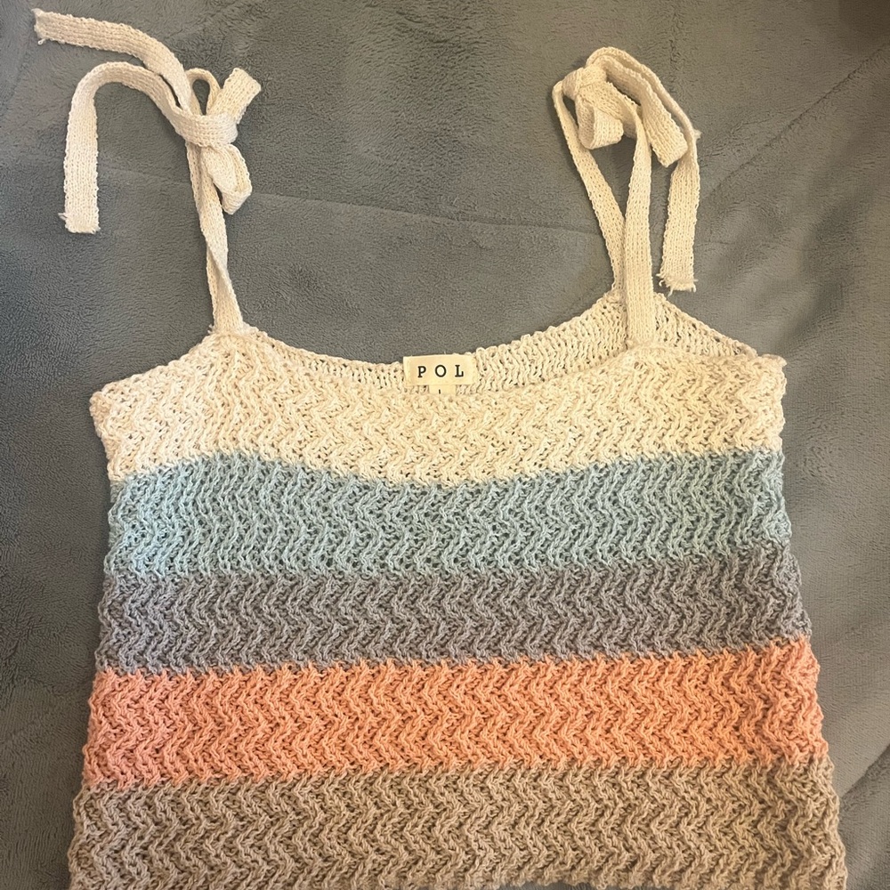 Knit top, white pink green blue